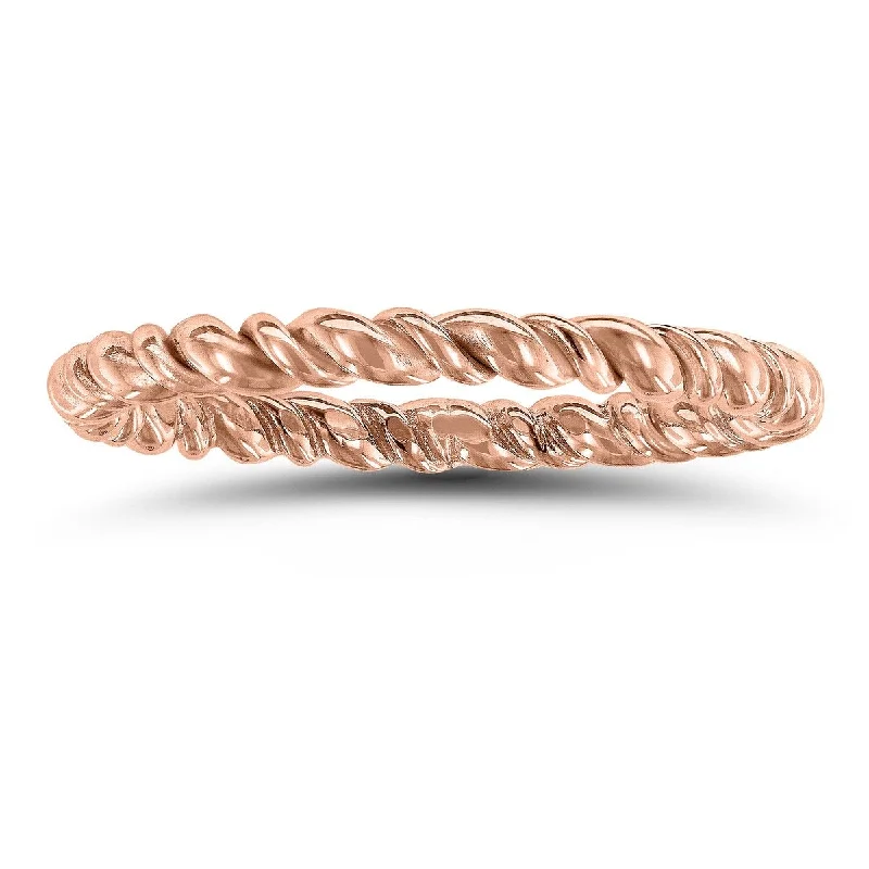 Stackable engagement rings with diamonds-1.7MM Rope Twist Wedding Band in 14K Rose Gold