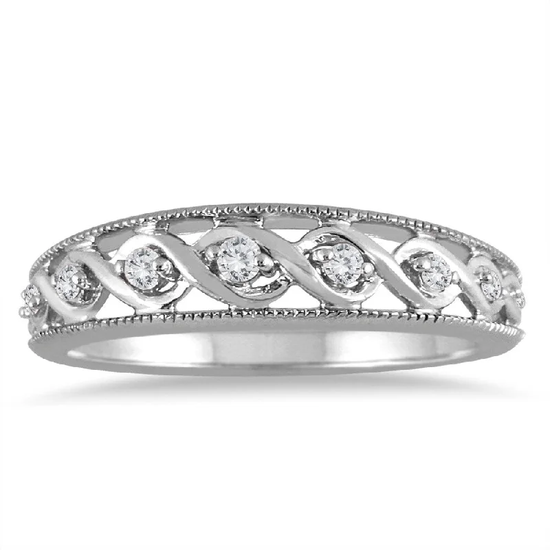 Personalized rings with gemstones-1/8 Carat TW Diamond Braided Band in 14K White Gold