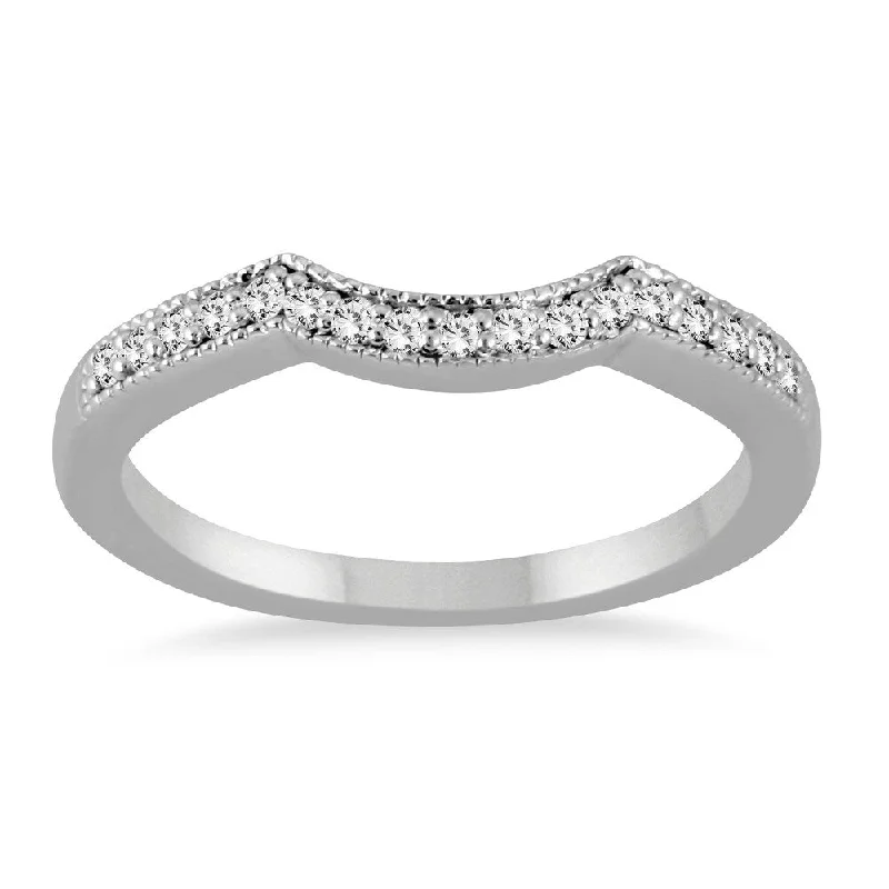 Simple silver wedding bands for women-1/8 Carat TW Diamond Curved Wedding Band in 14K White Gold