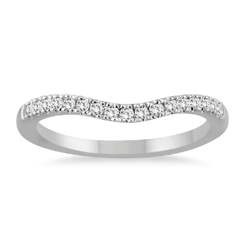 Elegant wedding rings for brides-1/8 Carat TW Diamond Curved Wedding Band in 14K White Gold