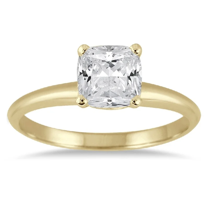 Affordable engagement rings with diamonds-1 Carat Cushion Cut Diamond Solitaire Ring in 14K Yellow Gold