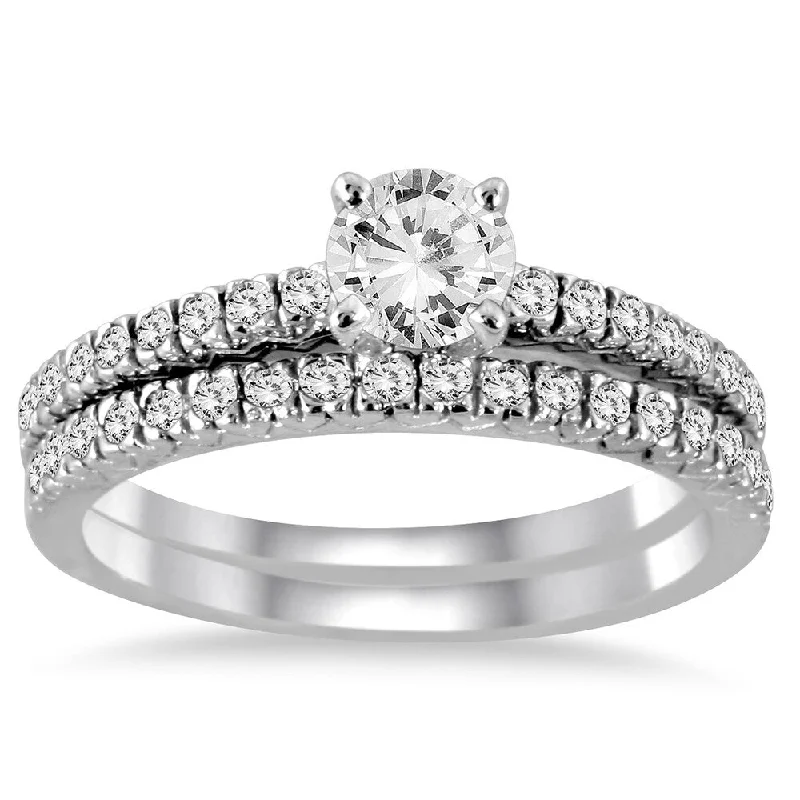 Custom promise rings with engraving-1 Carat TW Diamond Bridal Set in 14K White Gold