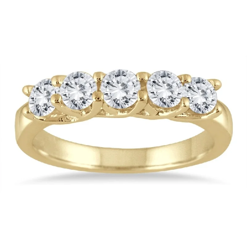 Unique gold engagement rings with diamonds-1 Carat TW Five Stone Diamond Wedding Band in 10K Yellow Gold