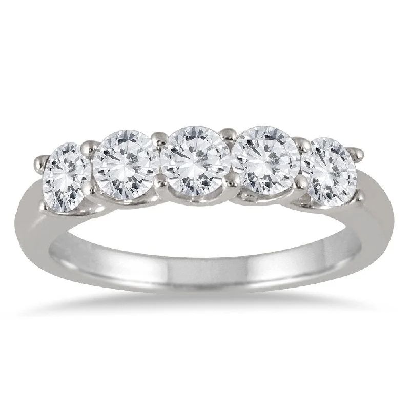 Simple promise rings for women-1 Carat TW Five Stone Diamond Wedding Band in 14K White Gold