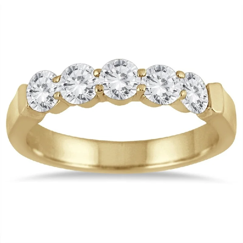 Unique wedding bands for men-1 Carat TW Five Stone Diamond Wedding Band in 14K Yellow Gold