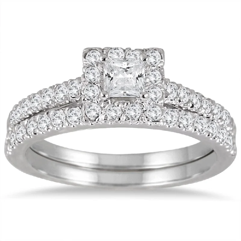 Personalized diamond rings for men-1 Carat TW Princess Cut Diamond Bridal Set in 14K White Gold