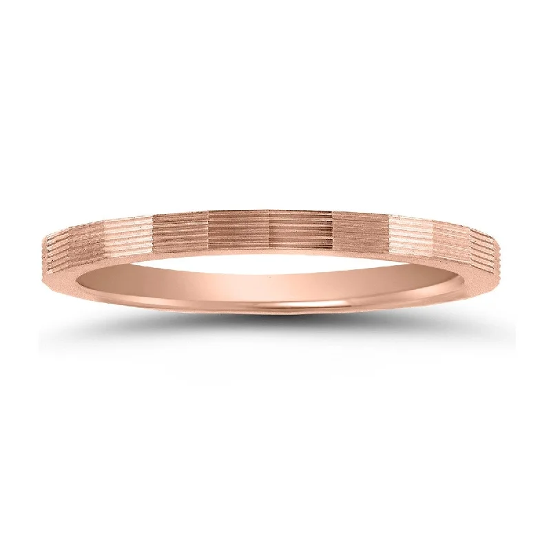 Gold stackable rings for women-14K Rose Gold Thin Faceted Groove Design 1.5MM Wedding Band