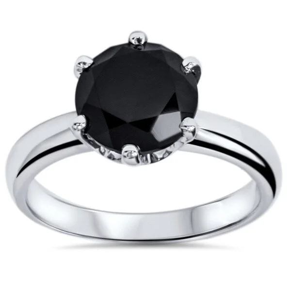 Simple platinum wedding rings for women-14k White Gold 2ct TDW Round-cut Black Diamond Solitaire Ring