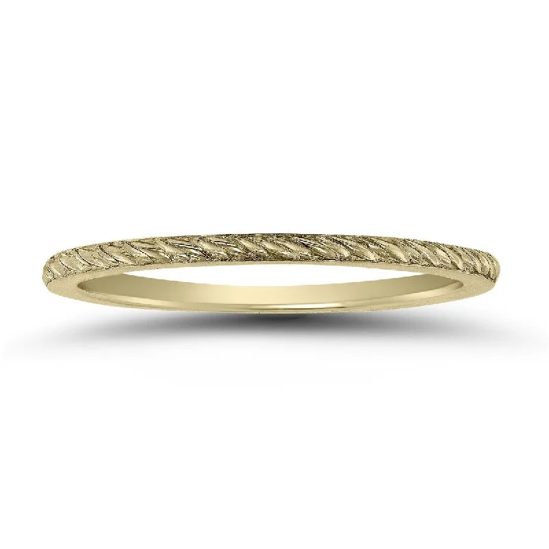 Best engagement rings for brides-14K Yellow Gold Thin 1mm Stackable Band with Classic Rope Knurl