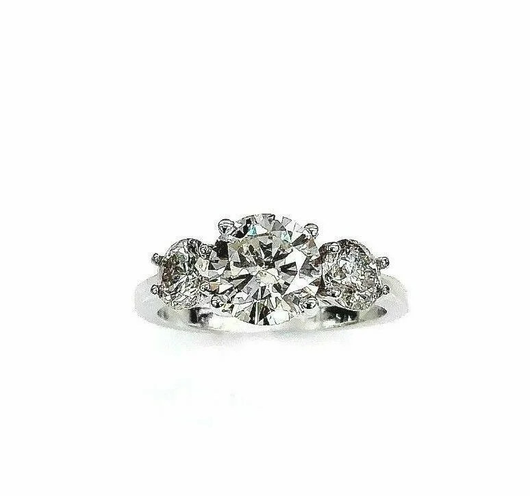 Sterling silver rings for men-$15,100 Retail 2.46 Carats EGLUSA Round Diamond 3 Stone Engagement Ring