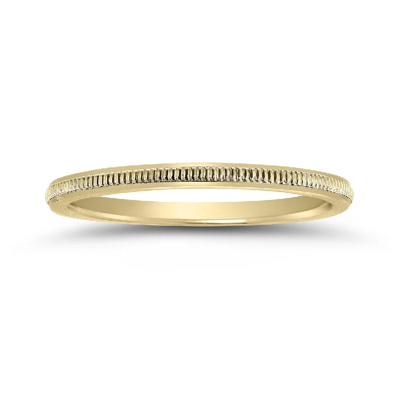 Simple silver wedding bands for women-1MM Thin Hand-Squeezed Milgrain Band in 14K White Gold