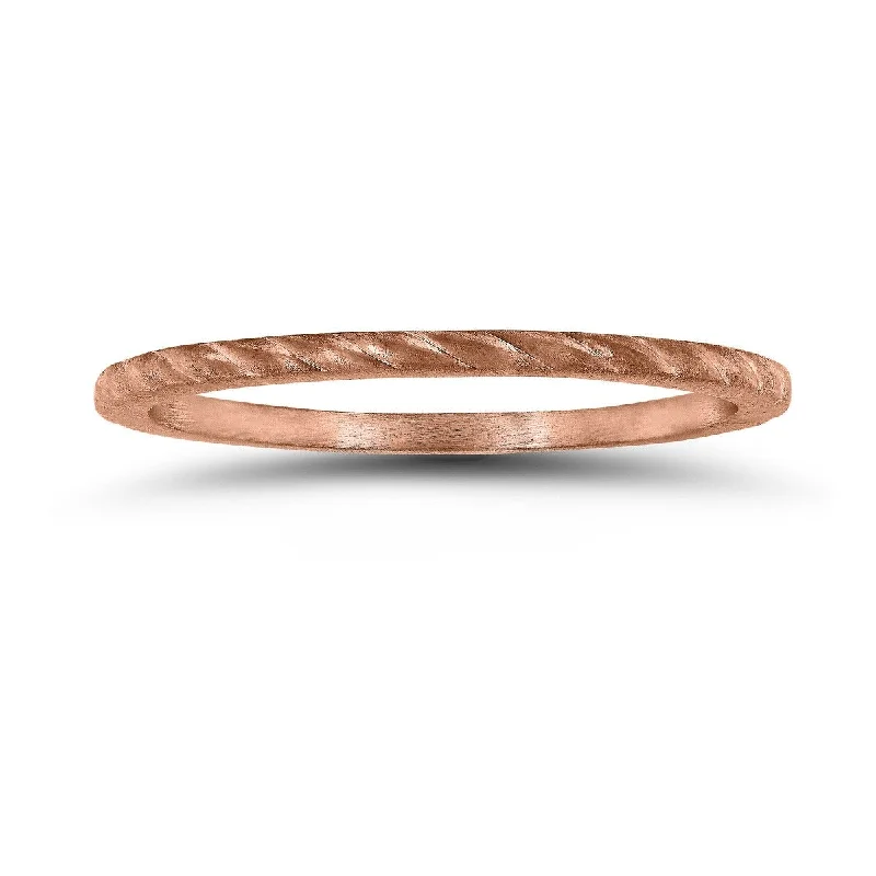 Fashionable rings for men with stones-1MM Thin Rope Center Band in 14K Rose Gold