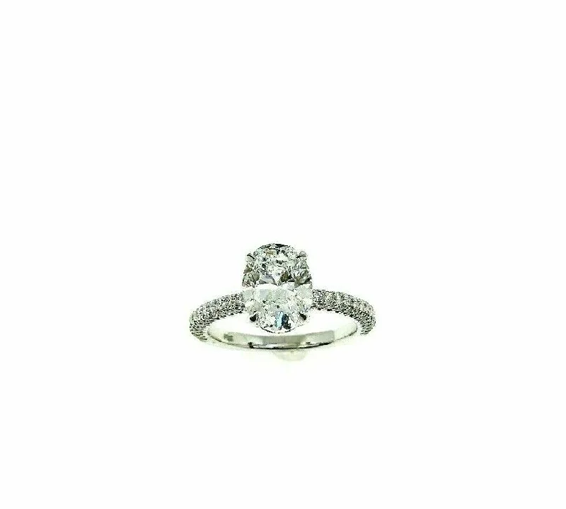 Women’s diamond rings for engagement-2.52 Carats Oval GIA E SI1 3 Side Under Halo Platinum Hand Made Engagement Ring