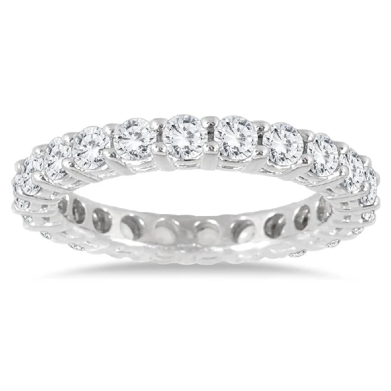 Custom gold promise rings for couples-2 Carat TW Diamond Eternity Band in 14K White Gold