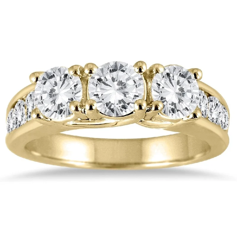 Simple men’s wedding bands-2 Carat TW Diamond Three Stone Ring in 14K Yellow Gold