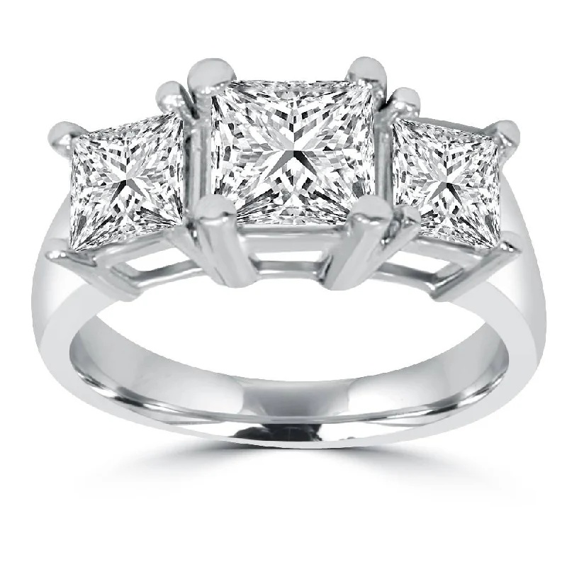 Fashion rings with diamonds for men-2ct 3 Stone Princess Cut Real Diamond Engagement Ring 14K White Gold