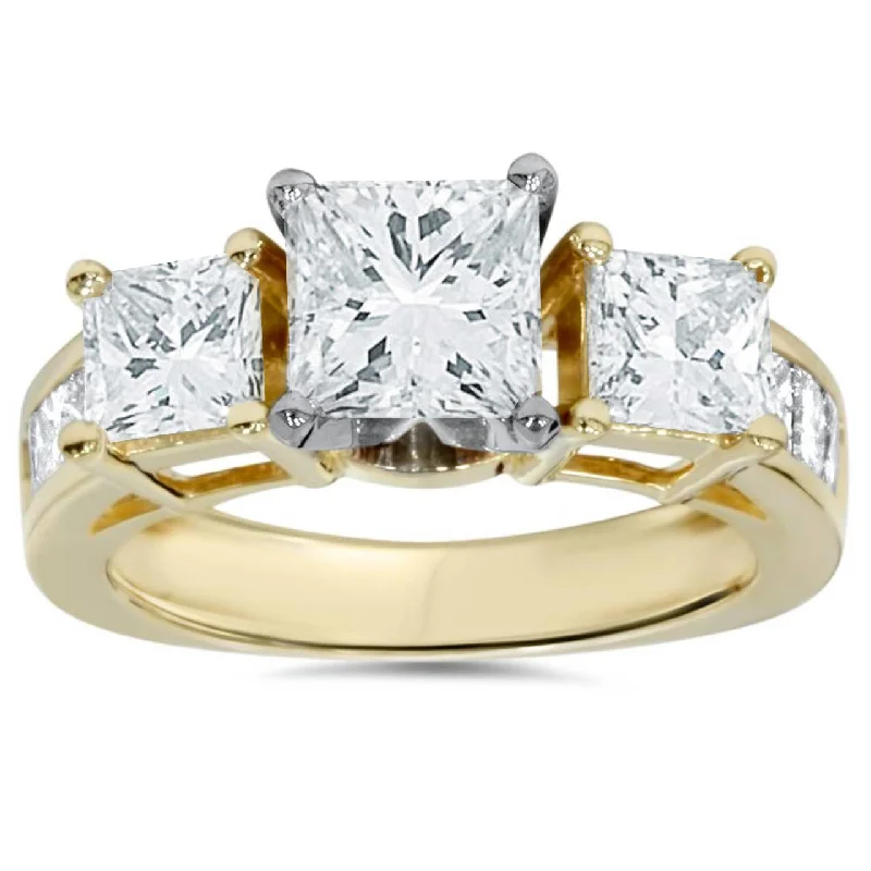 Diamond engagement rings for women-2ct Princess Cut Diamond 3 stone Engagement Ring 14K Yellow Gold