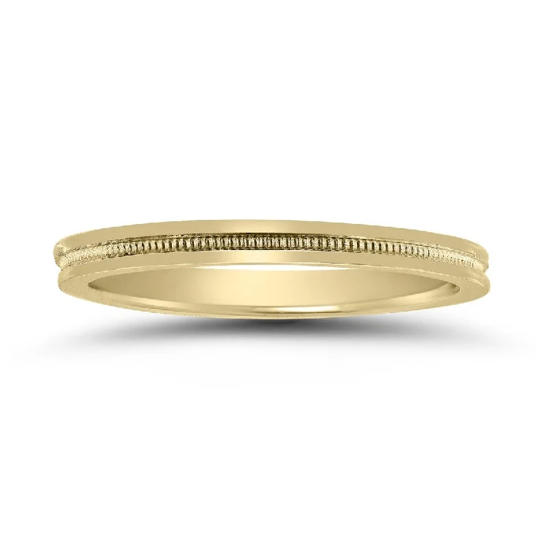 Custom name rings for women-2MM Center Milgrain Wedding Band in 14K Yellow Gold