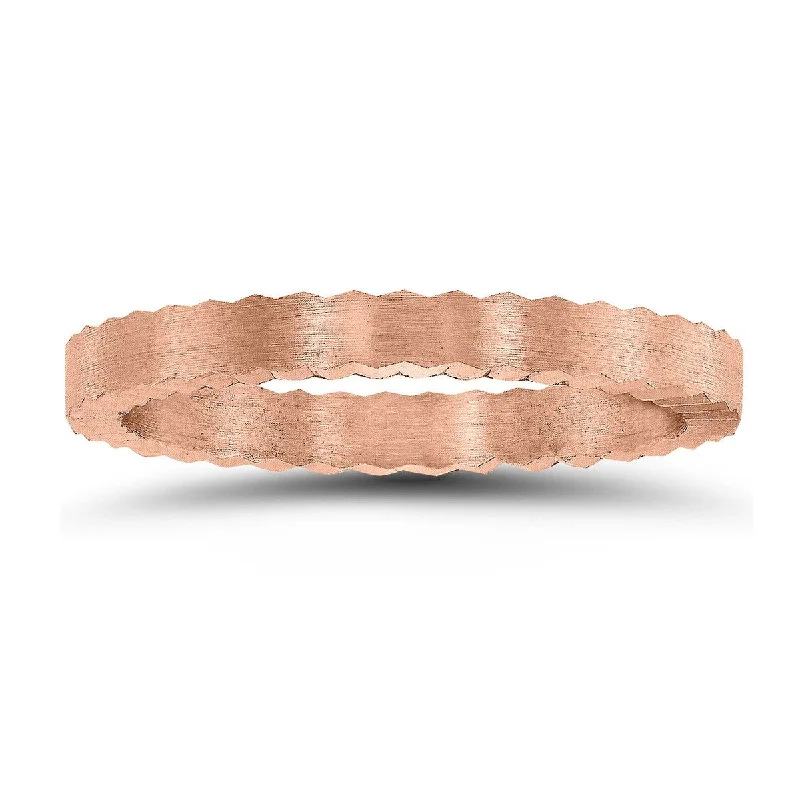 Personalized diamond wedding bands-2MM Matte Finish Jagged Edge Crown Wedding Band in 14K Rose Gold