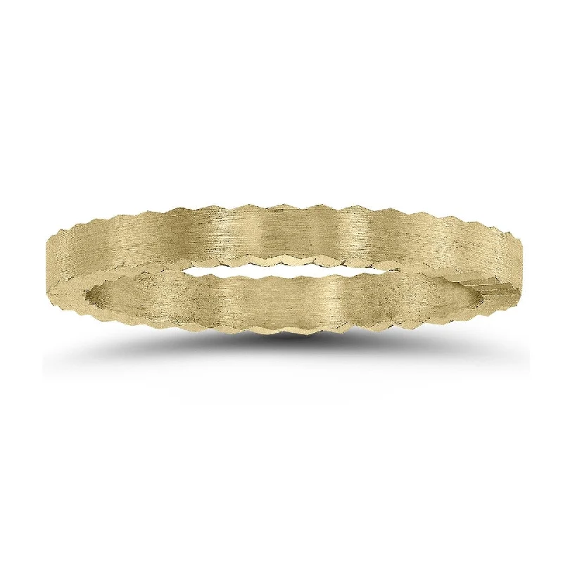 Custom signet rings for wedding bands-2MM Matte Finish Jagged Edge Crown Wedding Band in 14K Yellow Gold