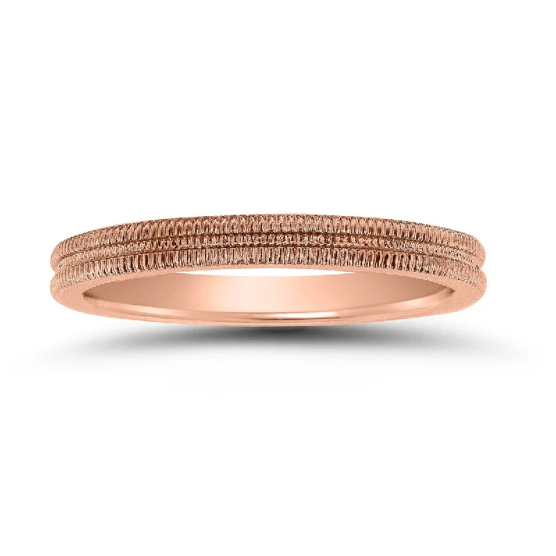 Custom name rings for women-2MM Ridged Wedding Band in 14K Rose Gold