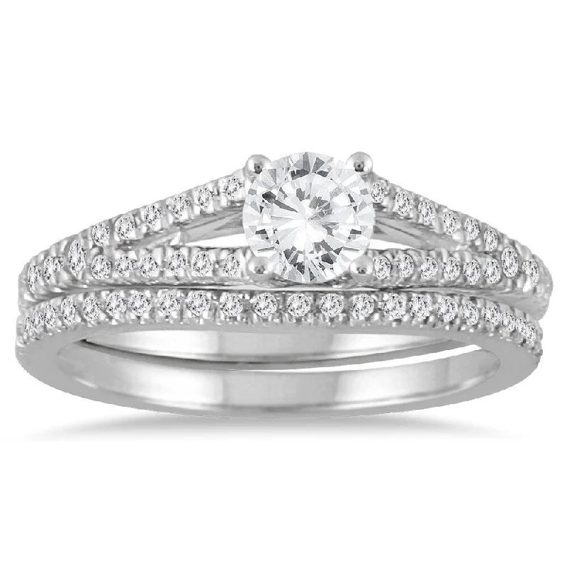 Minimalist engagement rings for women-3/4 Carat TW Diamond Bridal Set in 10K White Gold