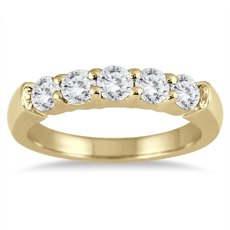 Custom-designed rings for couples-3/4 Carat TW Five Stone Diamond Wedding Band in 14K Yellow Gold