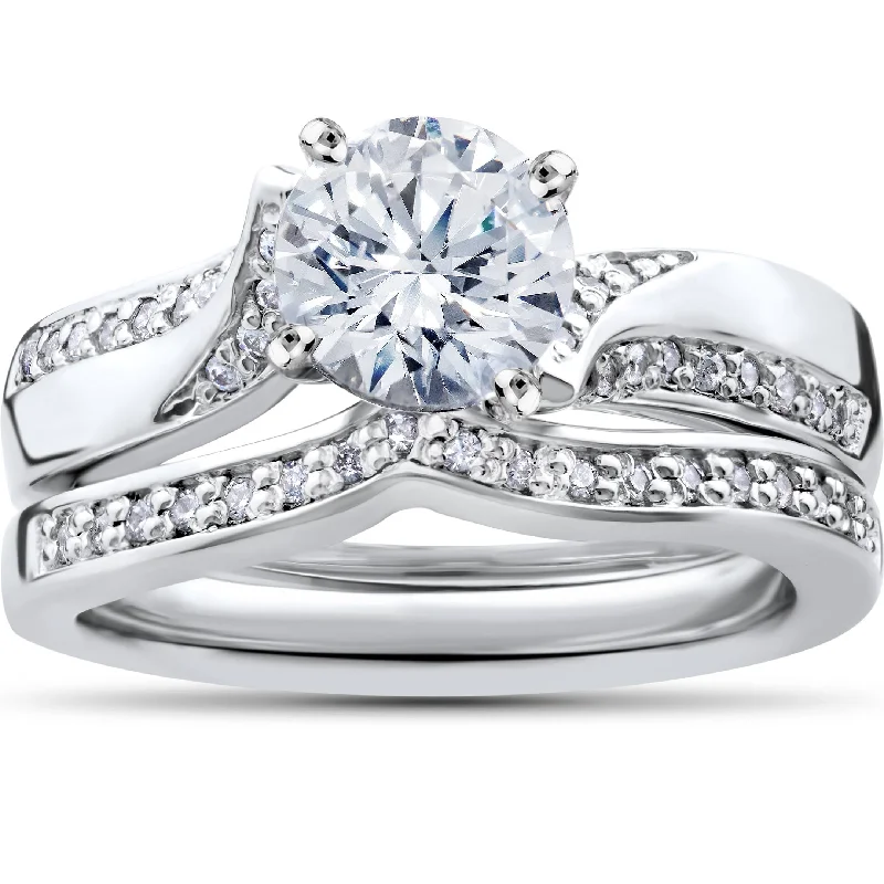 Personalized rings with engraved names-3/4ct Pave Diamond Twist Engagement Ring 14K White Gold