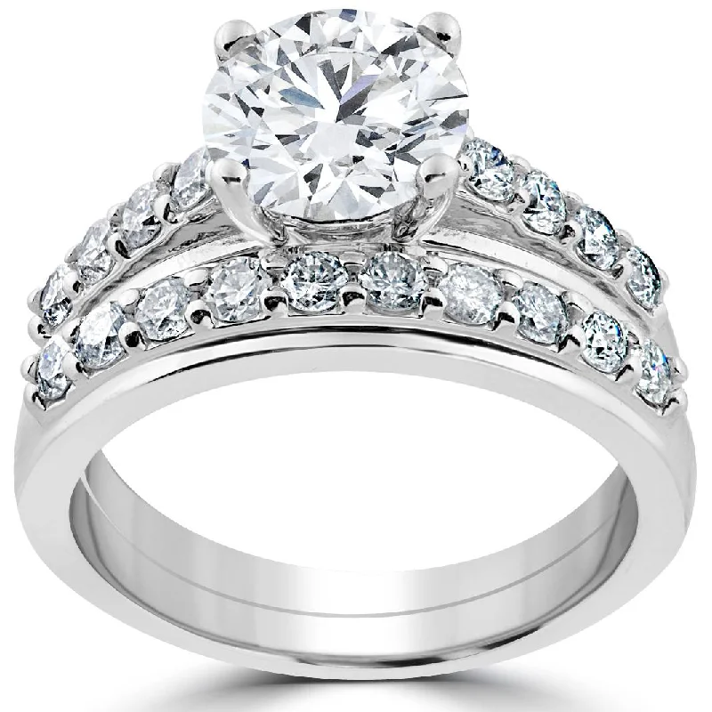 Antique style engagement rings-3ct Diamond Engagement Wedding Ring Set 14K White Gold