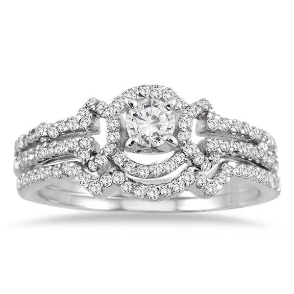 Custom wedding bands with diamonds-5/8 Carat TW Diamond Bridal Set in 10K White Gold