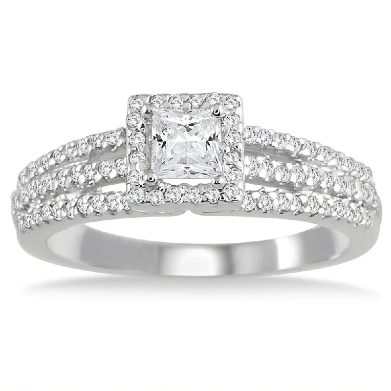 Personalized wedding rings for couples-5/8 Carat TW Halo Princess Cut Diamond Ring in 10K White Gold