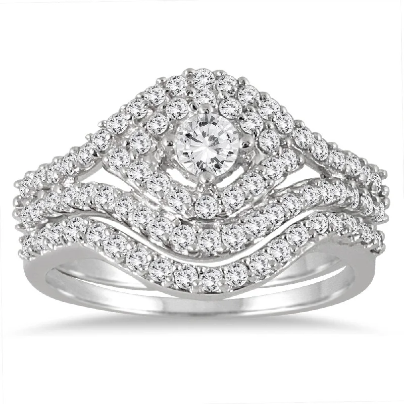 Luxury wedding rings for women-7/8 Carat TW Diamond Bridal Set in 10K White Gold