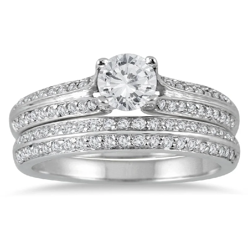 Unique gold rings for women-7/8 Carat TW White Diamond Bridal Set in 14K White Gold