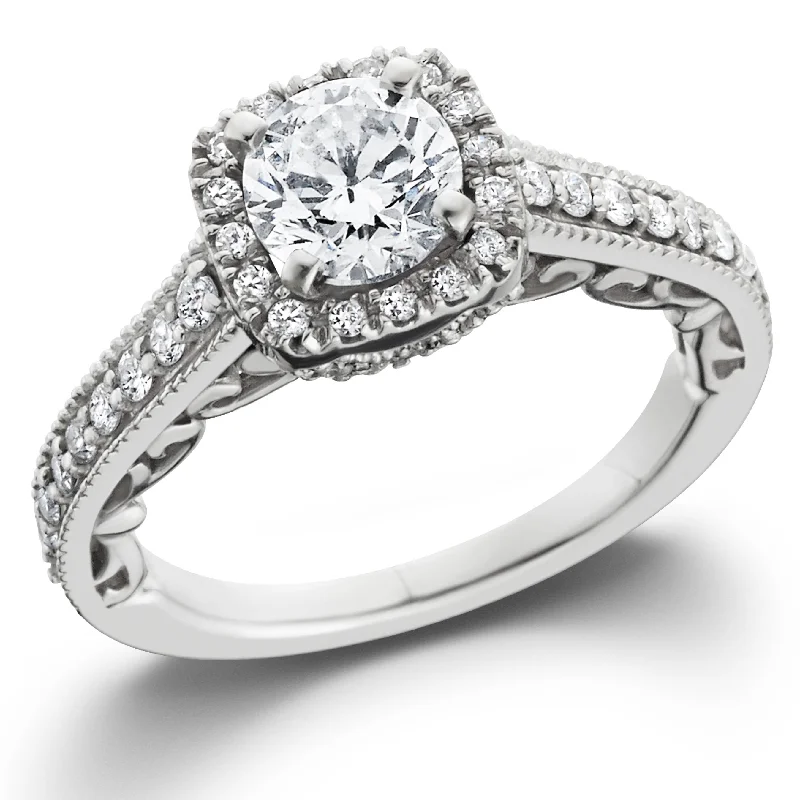 Men's wedding bands with diamonds-7/8ct Cushion Diamond Vintage Halo Engagement Ring 14K White Gold