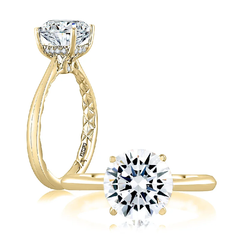 Classic gold engagement rings for her-A. Jaffe 14k Round Diamond Hidden Halo Solitaire Engagement Ring