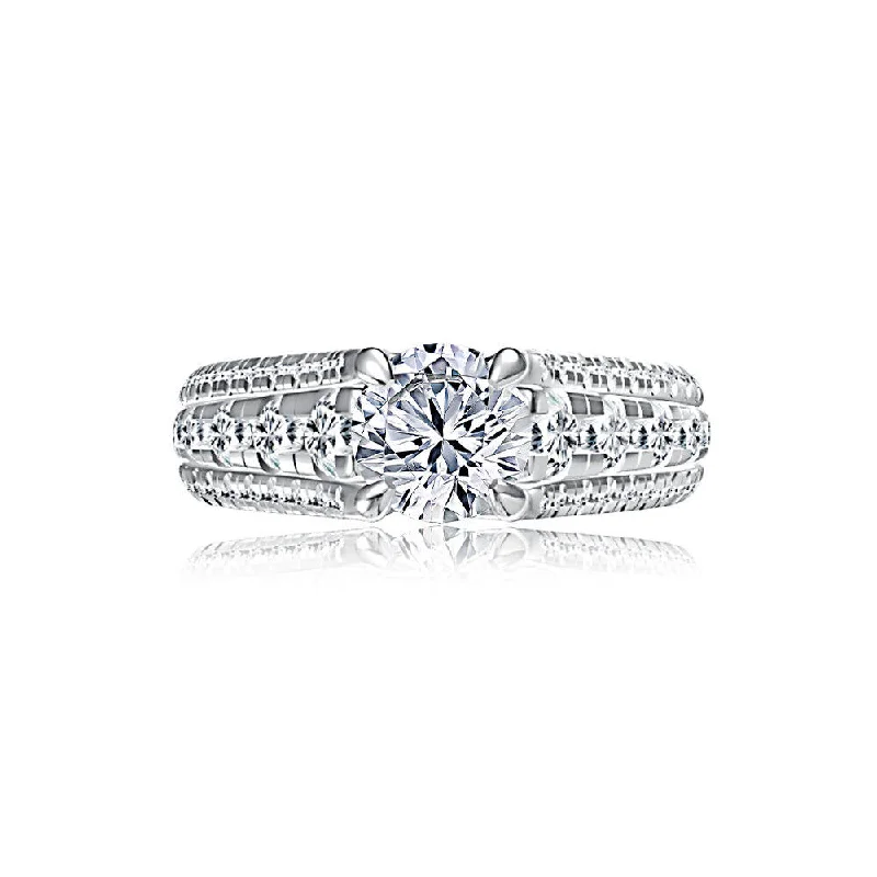 Platinum promise rings for men-A. Jaffe 14k Round Diamond Three Row Engagement Ring