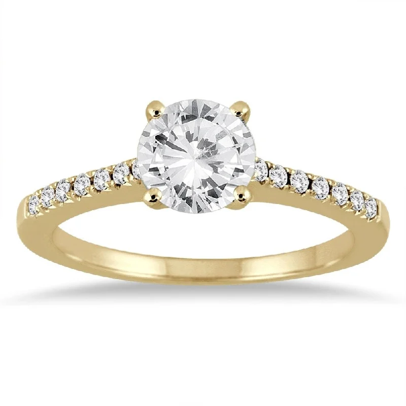 Unique gold rings for women-AGS Certified 1 1/10 Carat TW Diamond Ring in 14K Yellow Gold (J-K Color, I2-I3 Clarity)