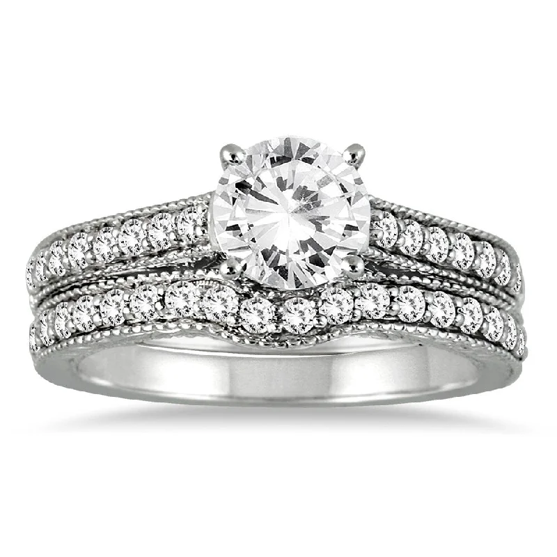 Unique engagement rings for her-AGS Certified 1 1/4 Carat TW Diamond Antique Bridal Set in 14K White Gold (J-K Color, I2-I3 Clarity)