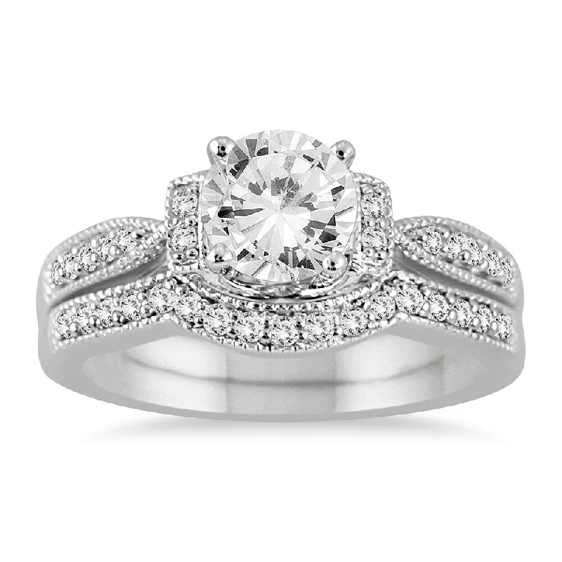 Custom-designed rings for couples-AGS Certified 1 1/4 Carat TW Diamond Bridal Set in 14K White Gold (J-K Color, I2-I3 Clarity)