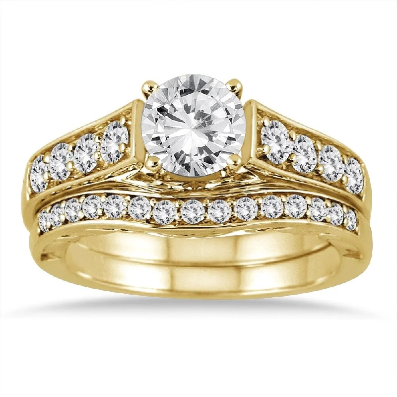 Personalized rings with names-AGS Certified 1 3/4 Carat TW Diamond Antique Bridal Set in 14K Yellow Gold (J-K Color, I2-I3 Clarity)