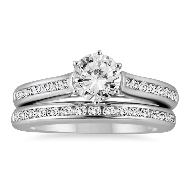 Silver rings for men with engraving-AGS Certified 1 5/8 Carat TW Diamond Bridal Set in 14K White Gold (J-K Color, I2-I3 Clarity)