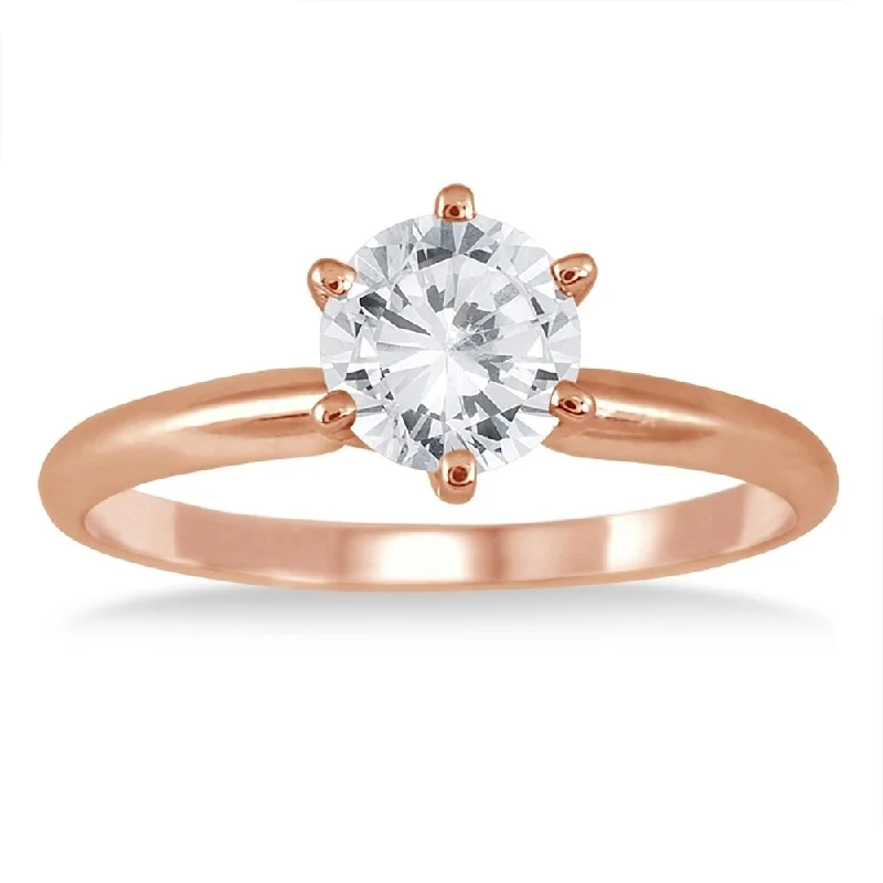 Custom infinity rings for couples-AGS Certified 1 Carat Diamond Solitaire Ring in 14K Rose Gold (J-K Color, I2-I3 Clarity)