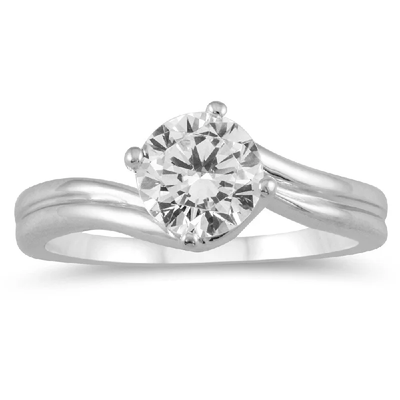 Fashion rings with diamonds for women-AGS Certified 1 Carat Diamond Solitaire Ring in 14K White Gold (J-K Color, I2-I3 Clarity)