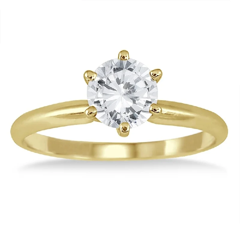 Vintage diamond wedding bands-AGS Certified 1 Carat Diamond Solitaire Ring in 14K Yellow Gold (J-K Color, I2-I3 Clarity)