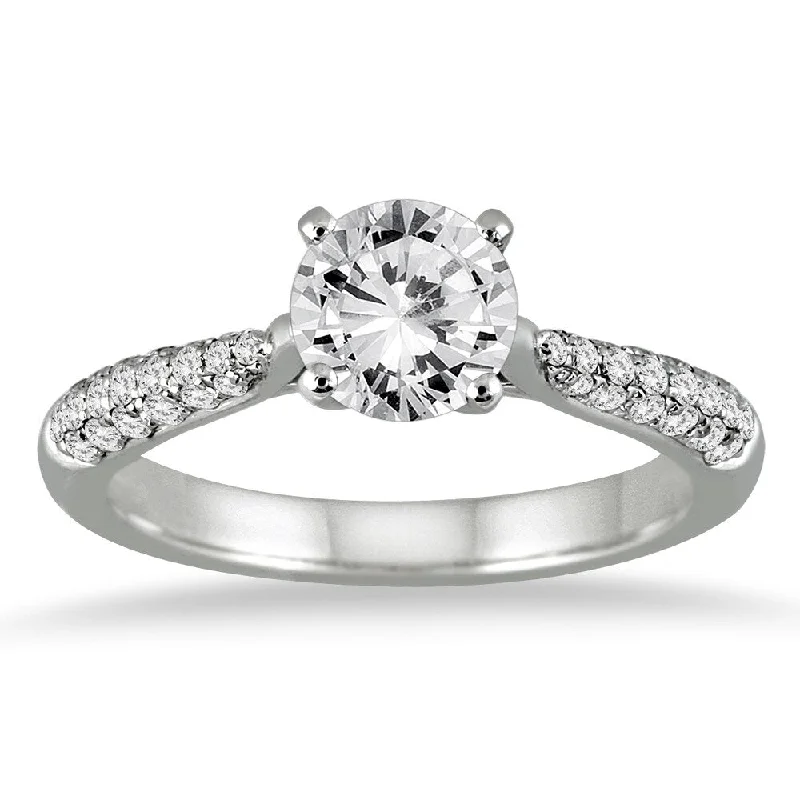 Custom name rings for women-AGS Certified 1 Carat TW Pave Diamond Ring in 14K White Gold (J-K Color, I2-I3 Clarity)