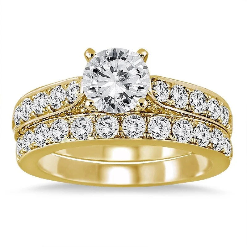 Personalized rings with initials-AGS Certified 2 1/2 Carat TW Diamond Bridal Set in 14K Yellow Gold (J-K Color, I2-I3 Clarity)