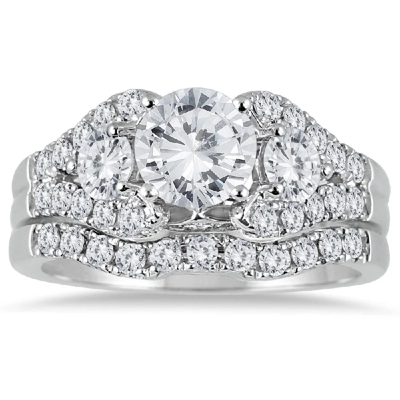 Custom rings for wedding gifts-AGS Certified 2 1/5 Carat TW Diamond Bridal Set in 14K White Gold (J-K Color, I2-I3 Clarity)