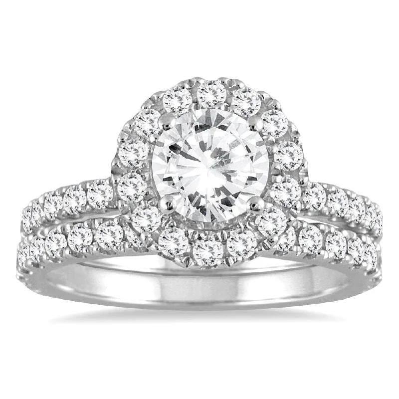 Luxury gold engagement rings for her-AGS Certified 2 Carat TW Diamond Halo Bridal Set in 14K White Gold (J-K Color, I2-I3 Clarity)