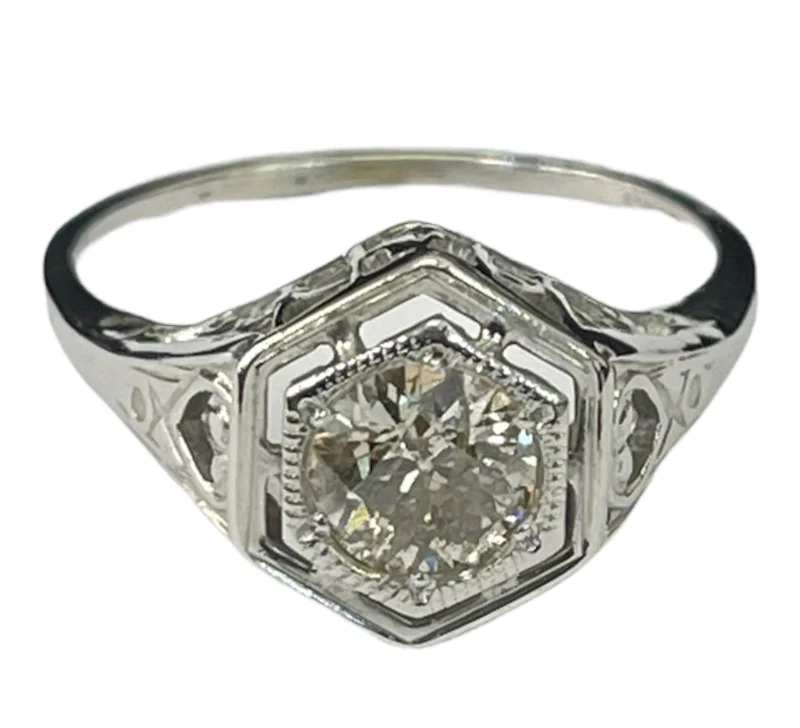 Custom infinity rings for couples-Antique Art Deco Diamond Wedding Engagement Ring Circa 1940's 0.50 Carats