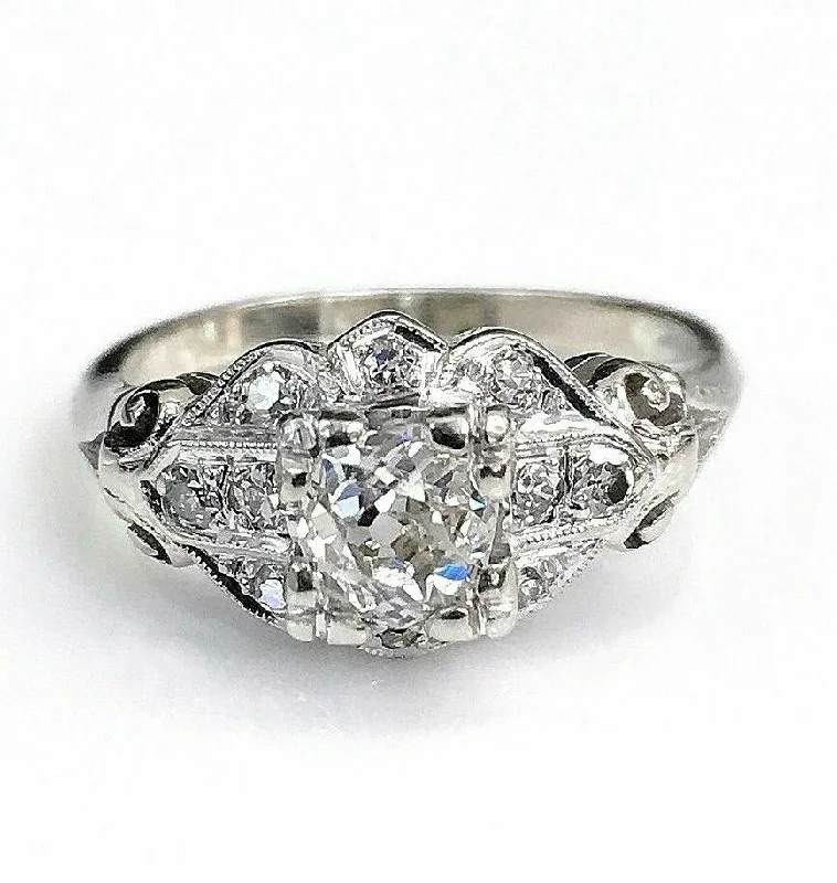 Fashionable rings for men with stones-Antique Diamond Wedding Engagement Ring Circa 1950's 1.01 Carats t.w. 14K